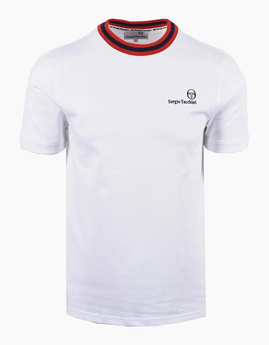 Sergio Tacchini Men's White Rainer Fc T-Shirt /Maritime Blue/Adreneline Red - Size: 38