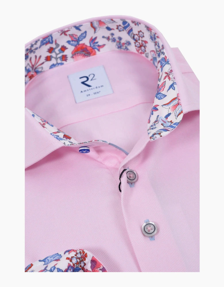 R2 LONG SLEEVED CUT AWAY COLLAR SHIRT PINK