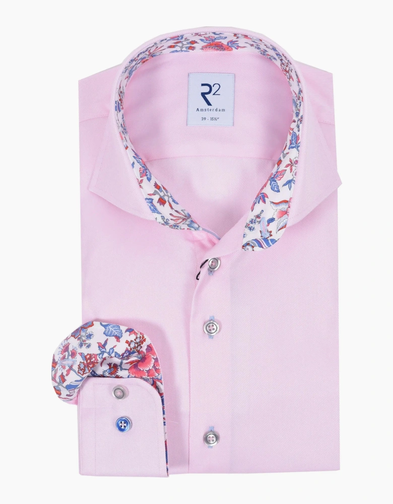R2 LONG SLEEVED CUT AWAY COLLAR SHIRT PINK