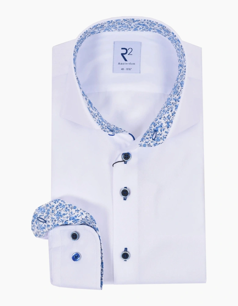 R2 LONG SLEEVED CUT AWAY COLLAR SHIRT WHITE