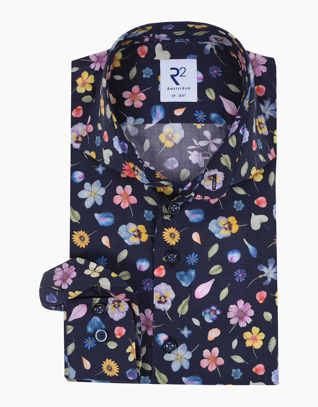 R2 LONG SLEEVED CUT AWAY COLLAR SHIRT NAVY FLORAL, 4 of 3