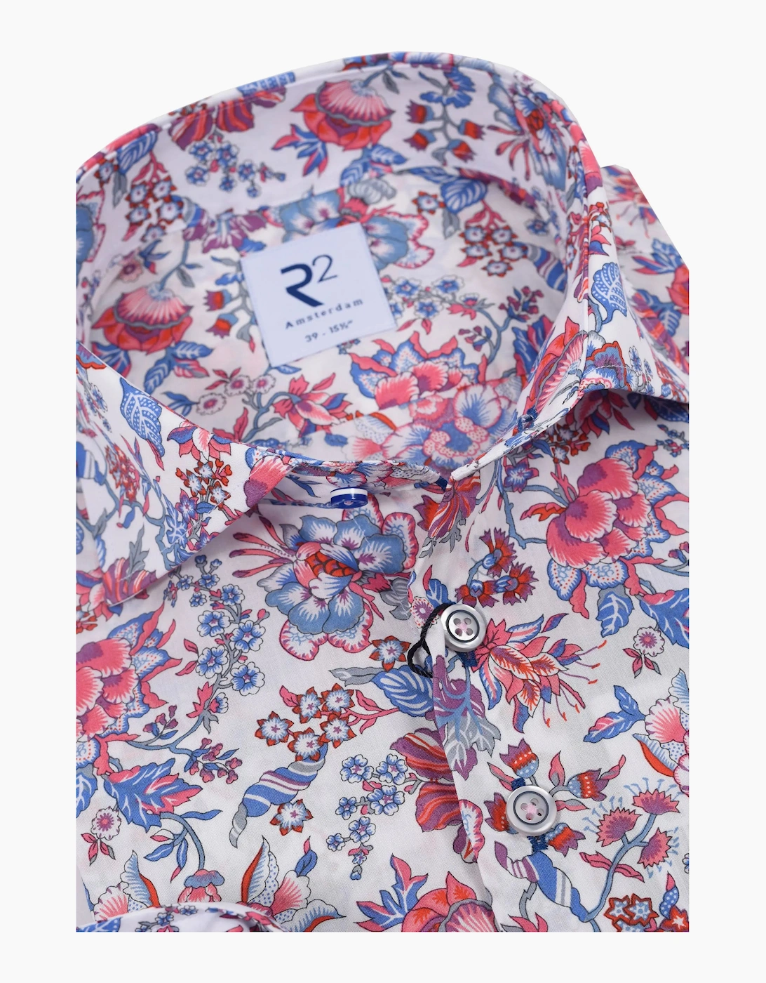 R2 LONG SLEEVED CUT AWAY COLLAR SHIRT WHITE FLORAL
