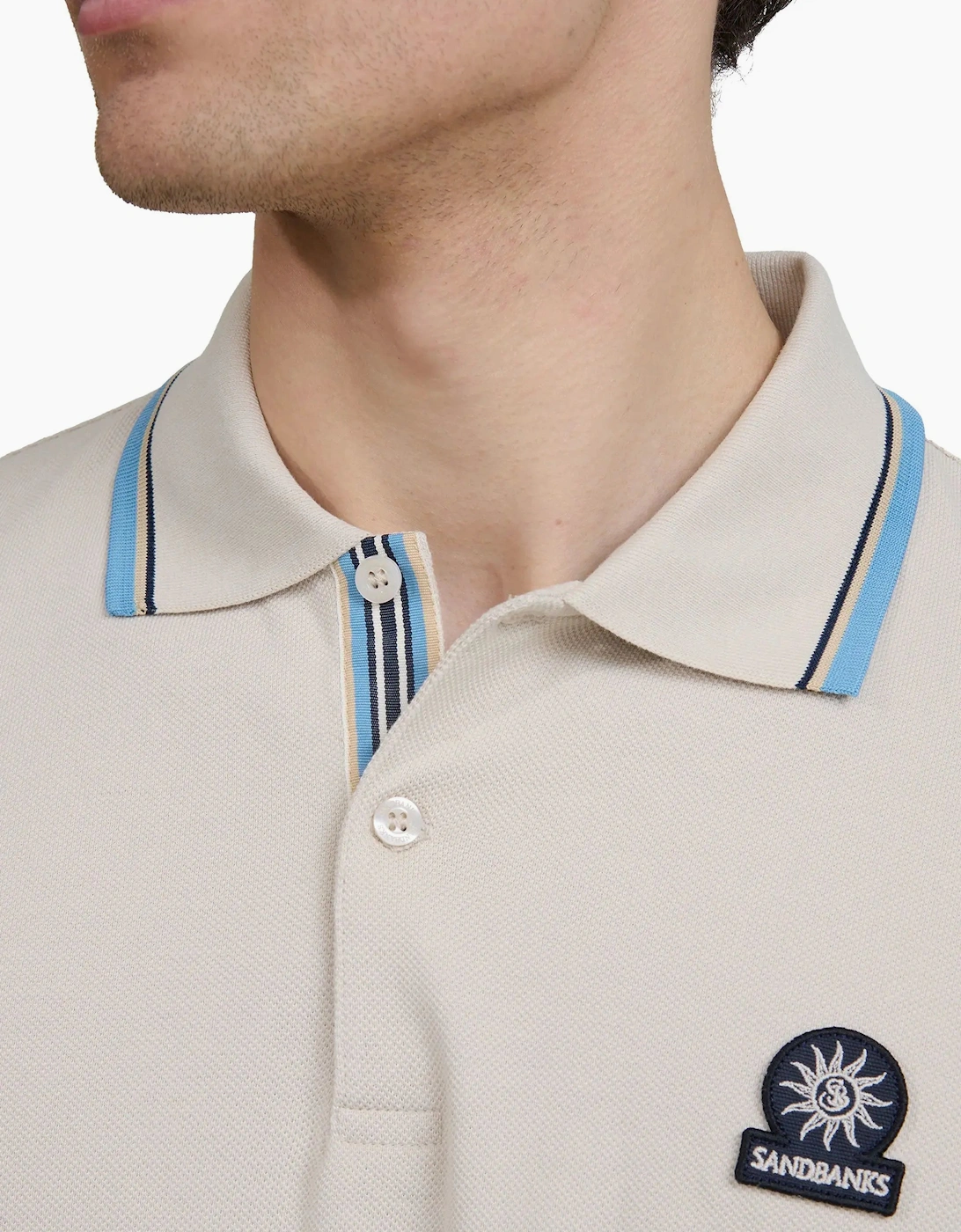 SANDBANKS STRIPE TAPE POLO STONE