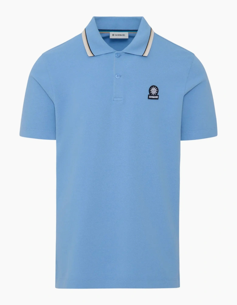SANDBANKS STRIPE TAPE POLO DUSTY BLUE