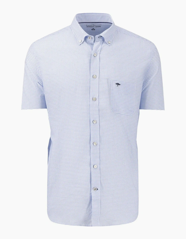 FYNCH-HATTON SHORT SLEEVED OXFORD SHIRT BLUE CHECK