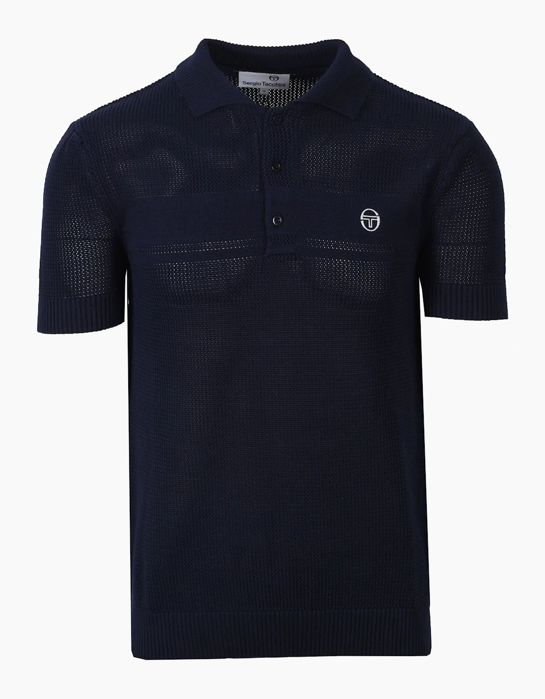 Sergio Tacchini Men's Black Sabino Knitted Polo Shirt Maritime Blue - Size: 42