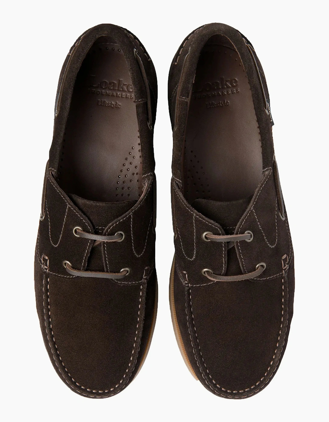 LOAKE PADSTOW BOAT SHOE DARK BROWN SUEDE