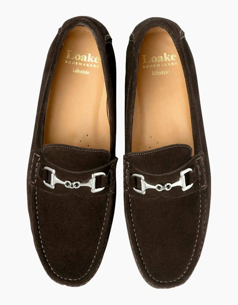 LOAKE HAWTHORN DRIVER SHOE DARK BROWN SUEDE