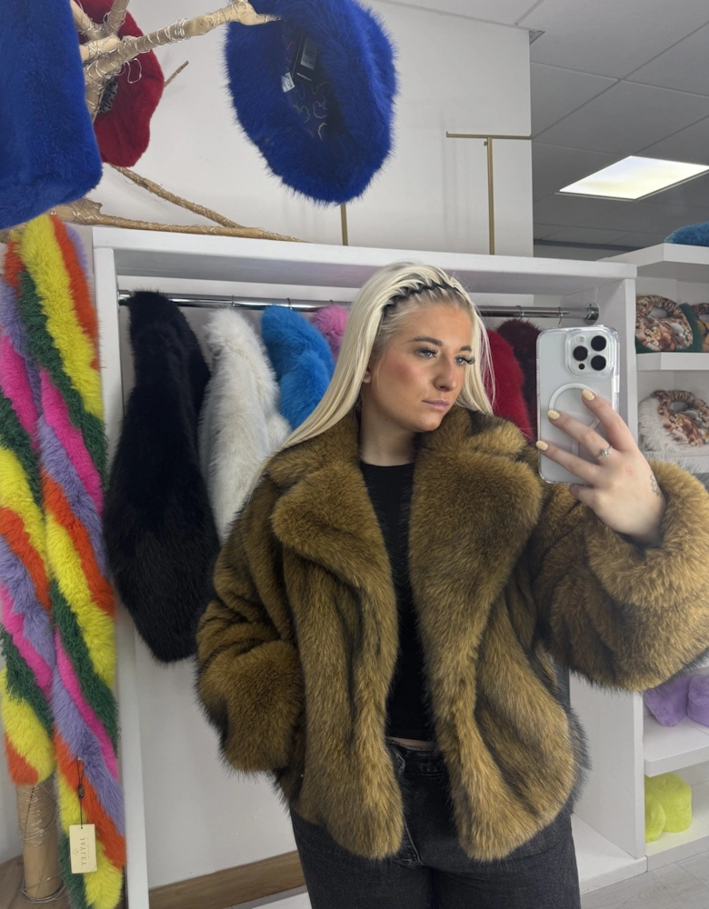 Black Bamboo Blend Faux Fur Cropped Natalie Jacket
