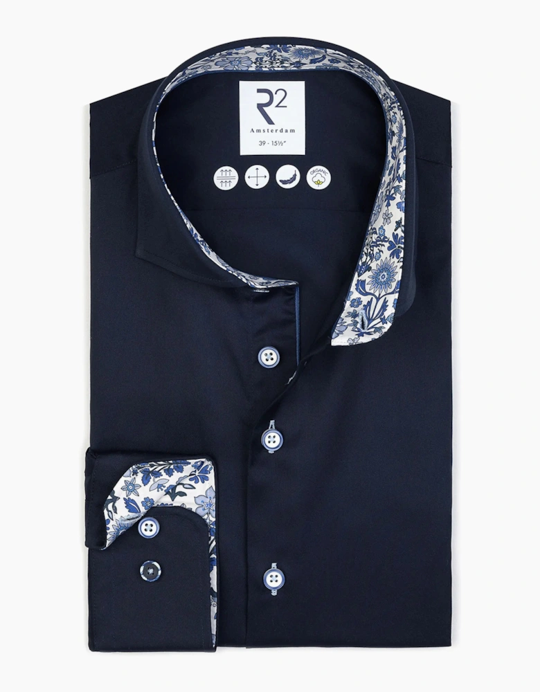 R2 CUT AWAY COLLAR LONG SLEEVED SHIRT NAVY