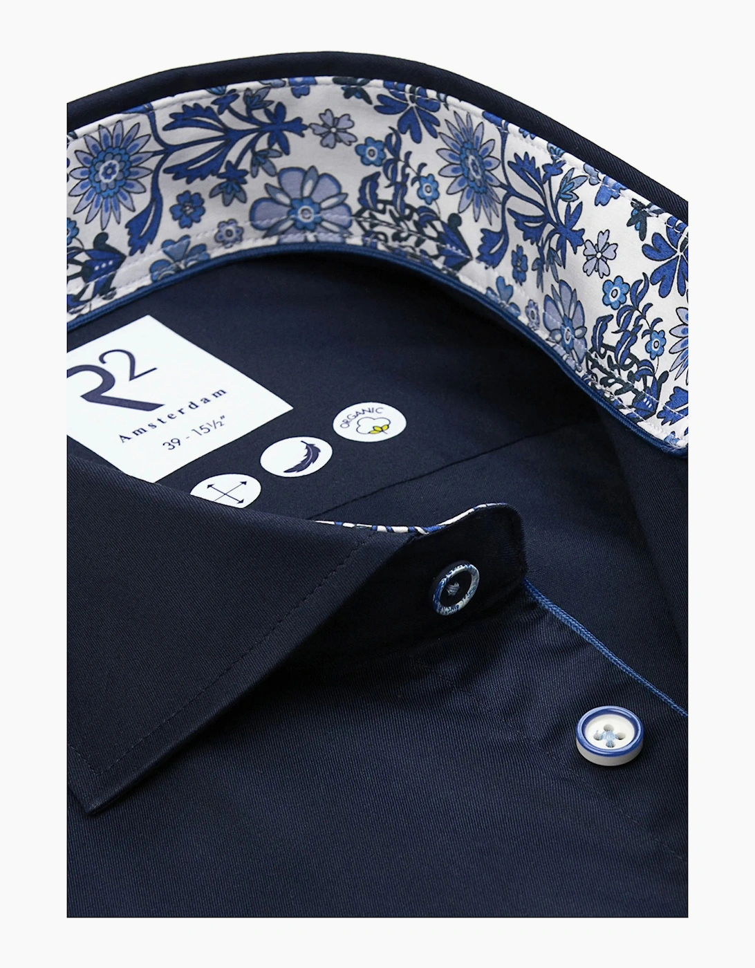 R2 CUT AWAY COLLAR LONG SLEEVED SHIRT NAVY