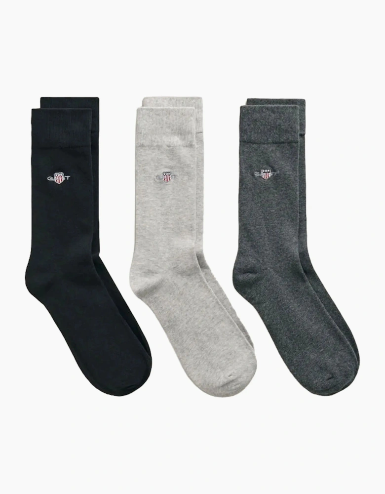 GANT 3 PACK SHIELD SOCKS BLACK/LIGHT GREY/CHARCOAL