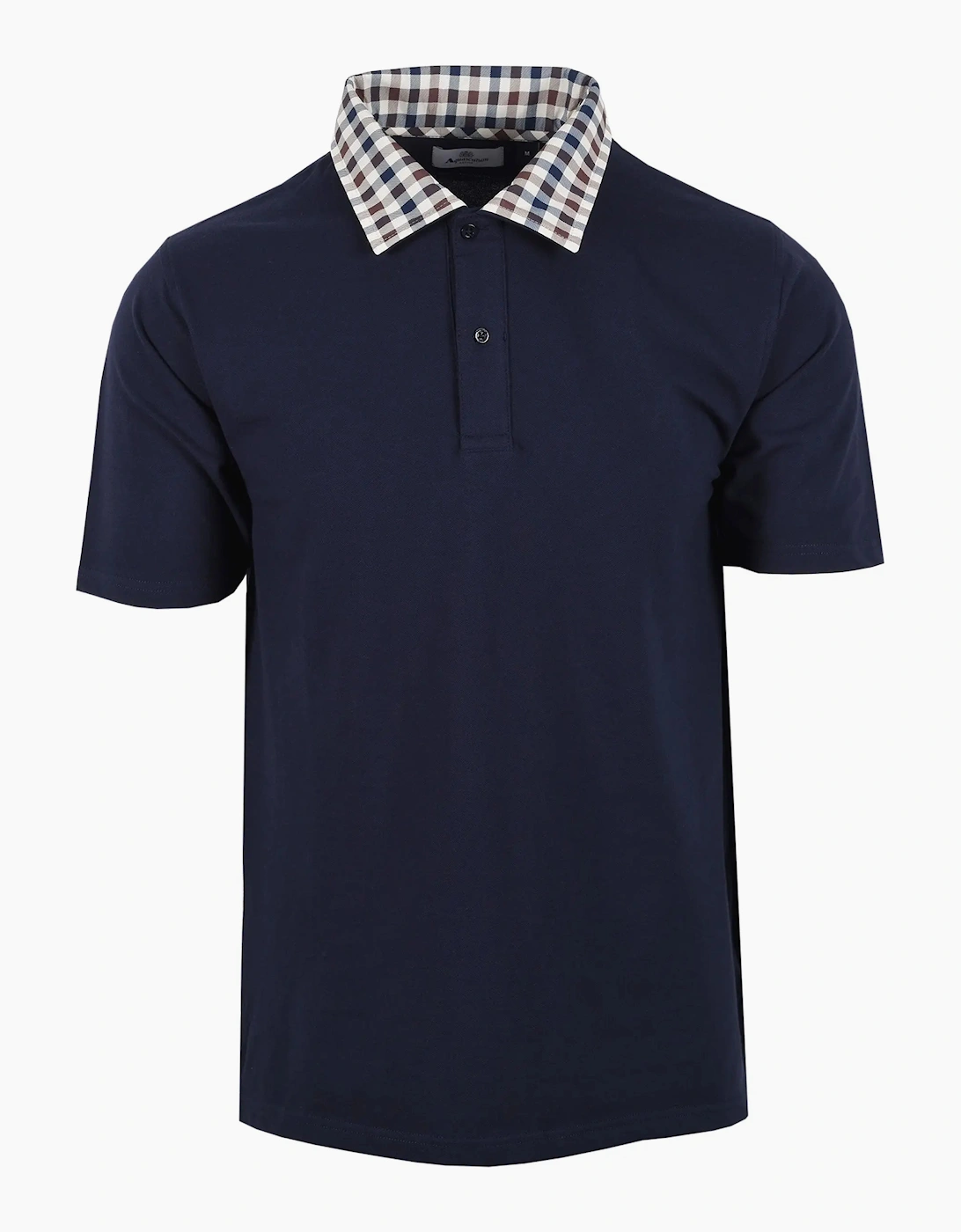 Aquascutum Men's Navy Club Check Collar Polo - Size: 40