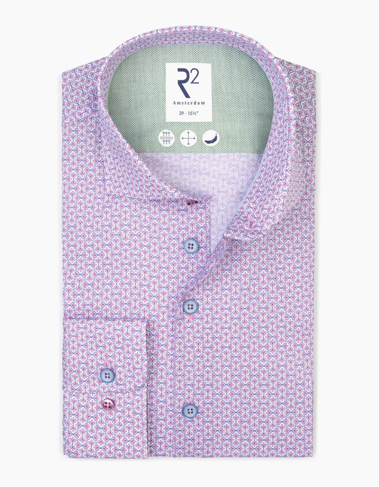 R2 CUT AWAY COLLAR LONG SLEEVED SHIRT PINK PATTERNED