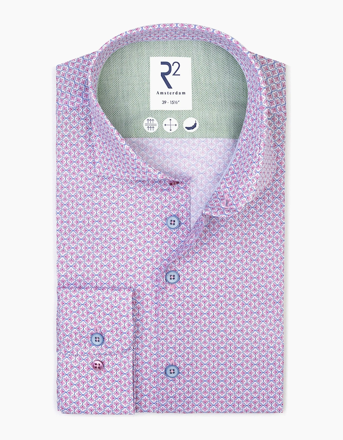 R2 CUT AWAY COLLAR LONG SLEEVED SHIRT PINK PATTERNED, 3 of 2