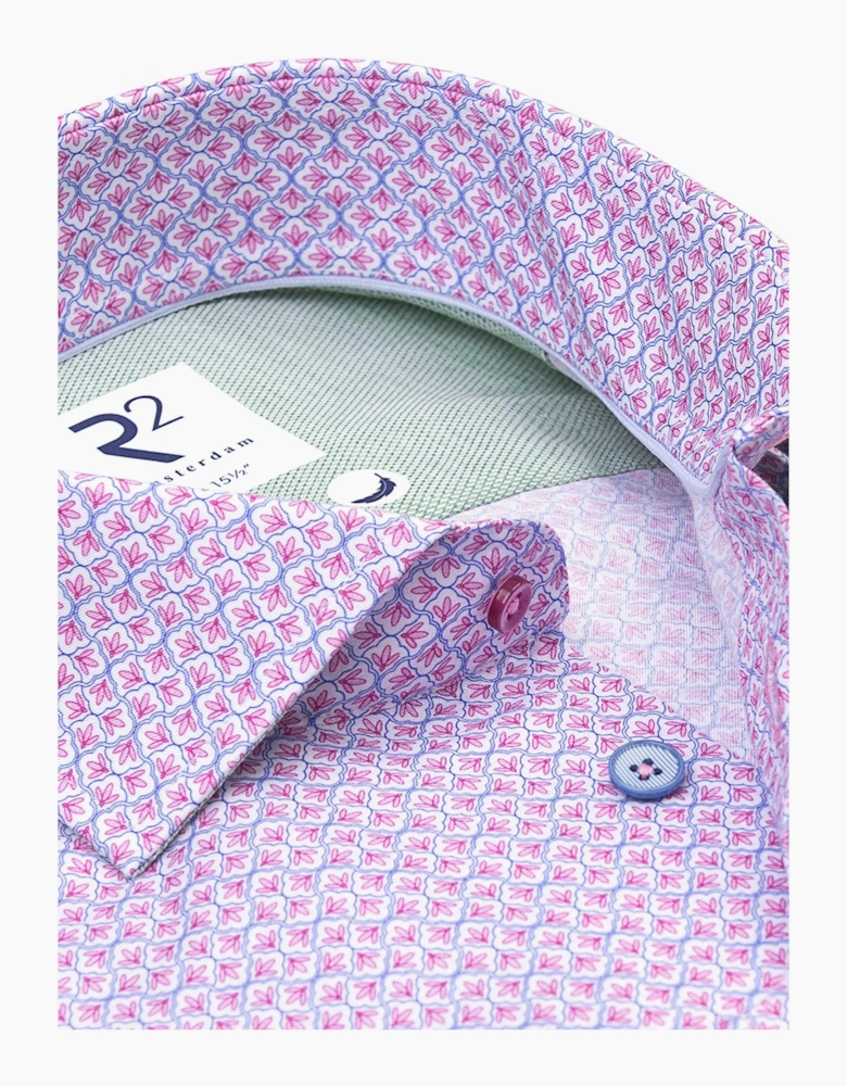 R2 CUT AWAY COLLAR LONG SLEEVED SHIRT PINK PATTERNED