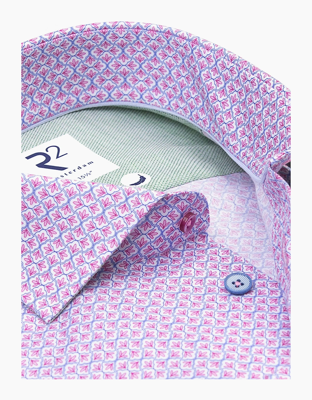 R2 CUT AWAY COLLAR LONG SLEEVED SHIRT PINK PATTERNED
