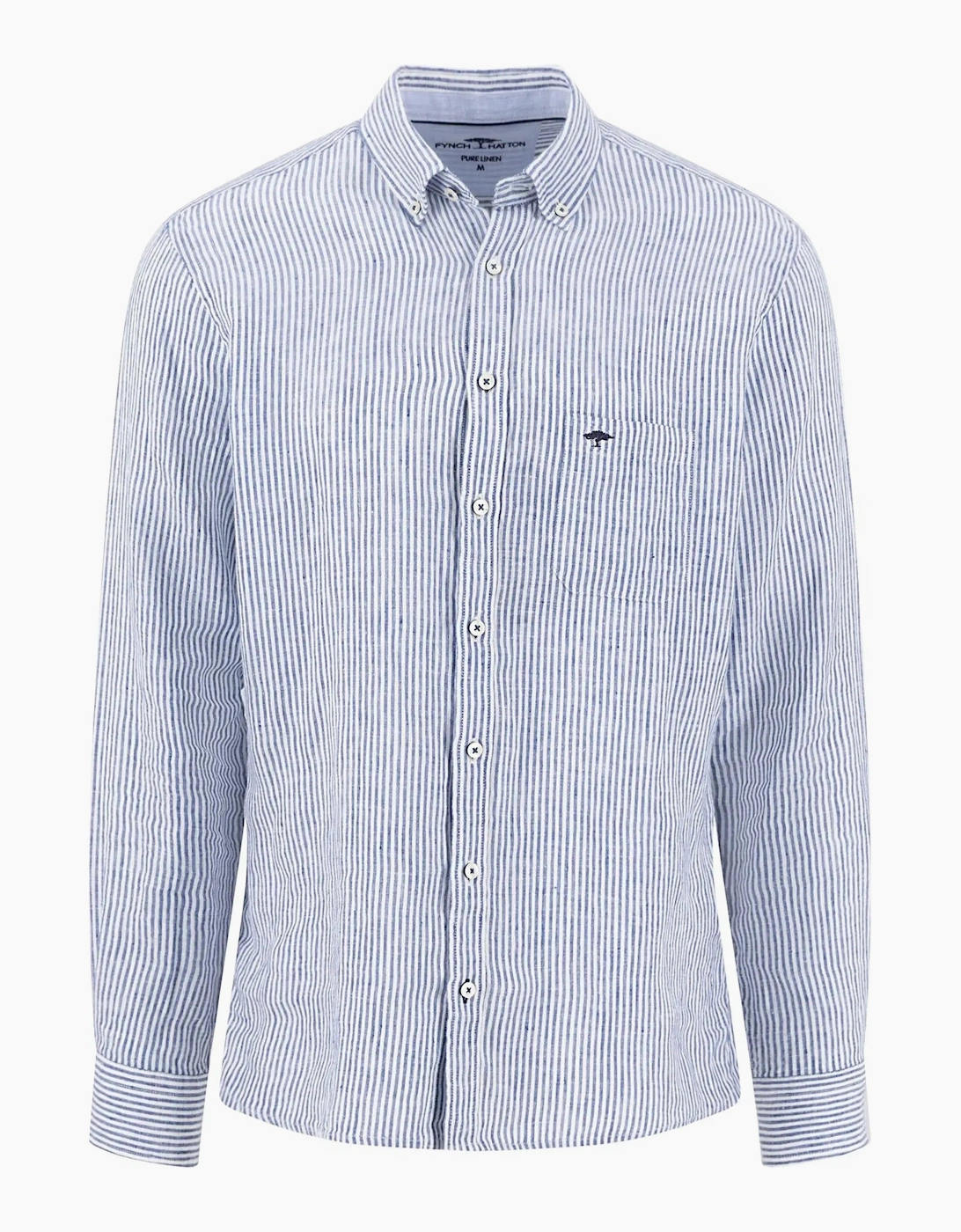 Fynch Hatton Men's Blue Fynch-Hatton Long Sleeved Linen Shirt Harbour Stripe  42 Size Xl