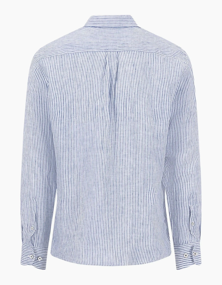 FYNCH-HATTON LONG SLEEVED LINEN SHIRT HARBOUR BLUE STRIPE