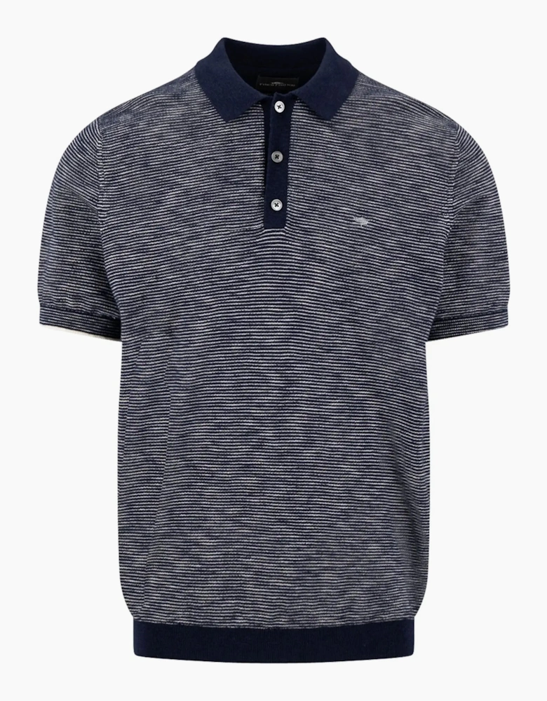 FYNCH-HATTON COTTON LINEN STRIPED POLO NAVY