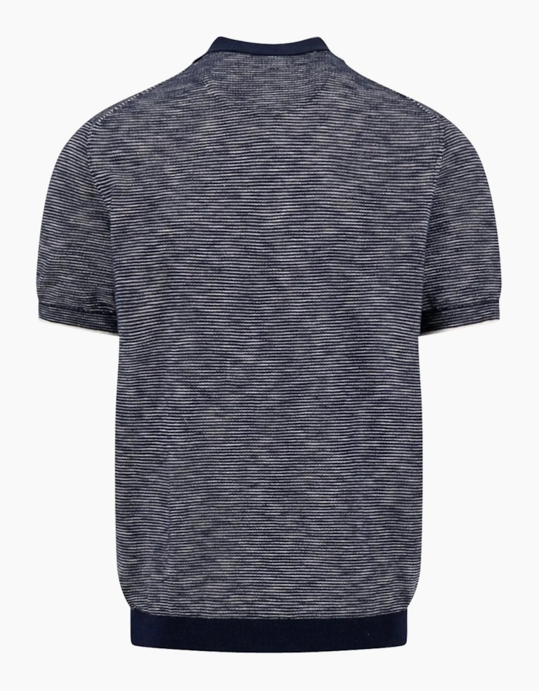 FYNCH-HATTON COTTON LINEN STRIPED POLO NAVY