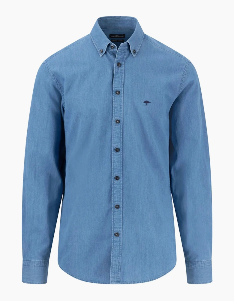 FYNCH-HATTON LONG SLEEVED DENIM SHIRT CRYSTAL BLUE