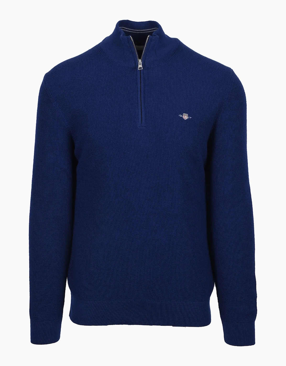 GANT MICRO TEXTURED HALF ZIP KNITWEAR RICH NAVY