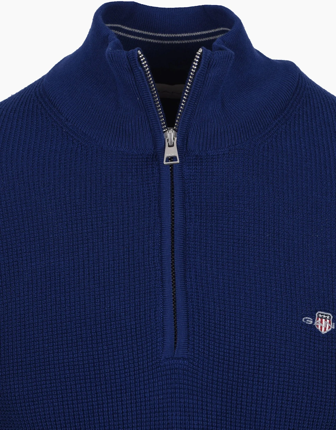 GANT MICRO TEXTURED HALF ZIP KNITWEAR RICH NAVY