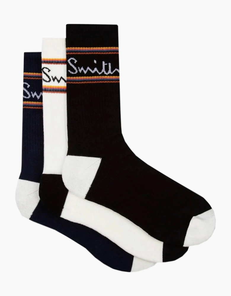 PAUL SMITH 3 PACK SPORT SOCKS WHITE/NAVY/BLACK
