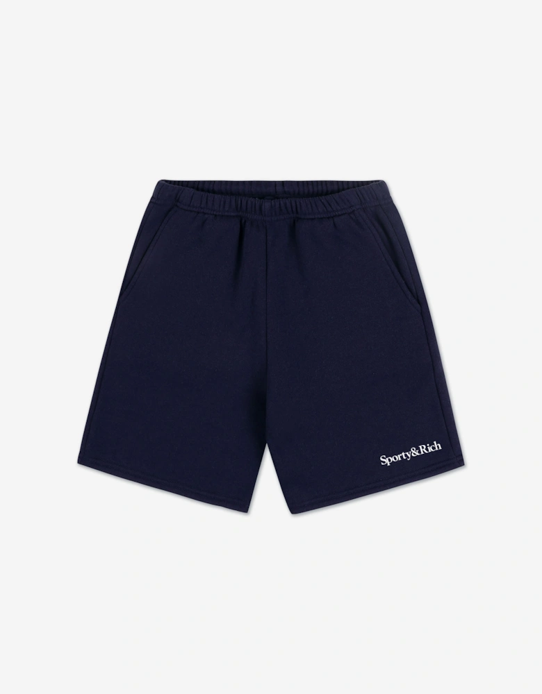 Sporty & Rich Kids Serif Logo Gym Shorts in Navy