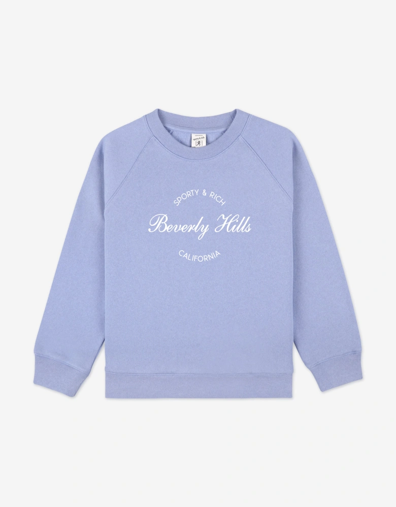 Sporty & Rich Kids Beverly Script Crewneck Sweatshirt in Blue