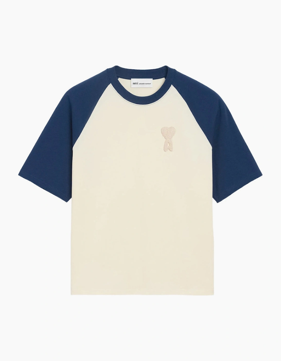 AMI Paris Men's AMI Paris Knitted Heart Patch White And Blue T-Shirt