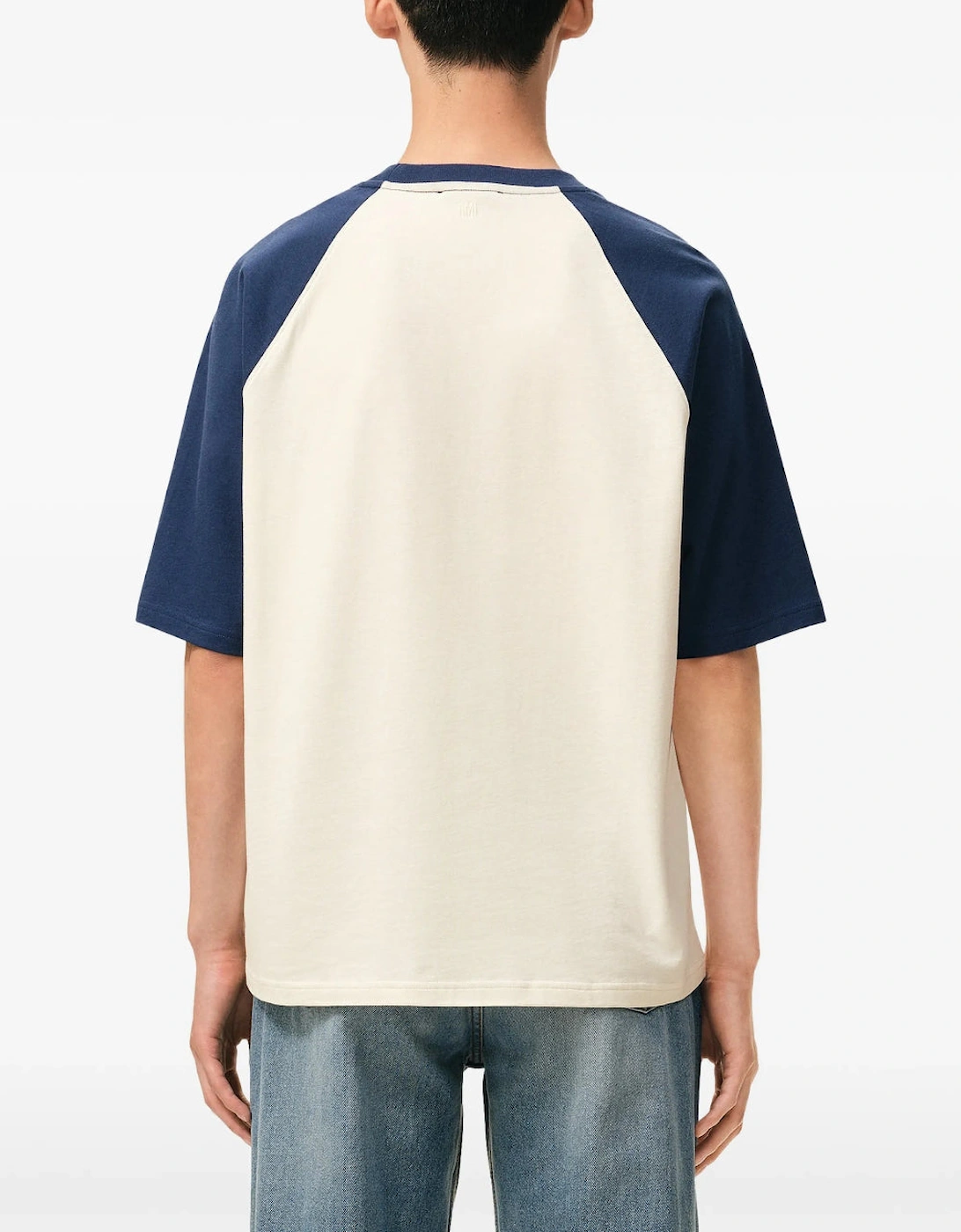 AMI Paris Knitted Heart Patch White And Blue T-Shirt