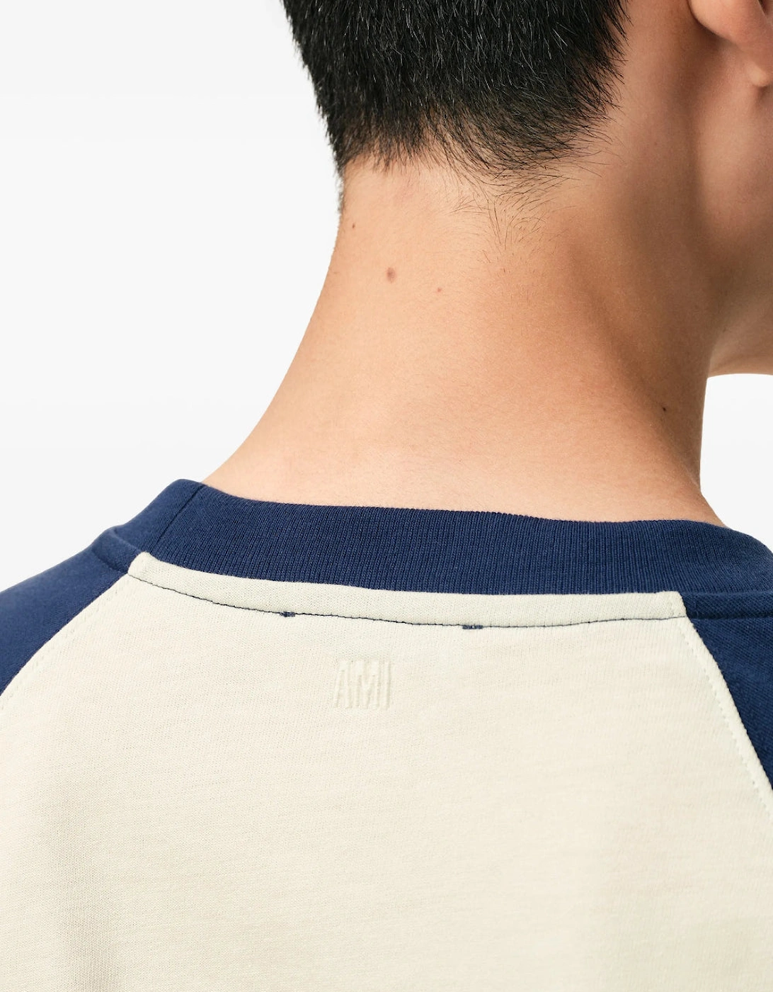 AMI Paris Knitted Heart Patch White And Blue T-Shirt