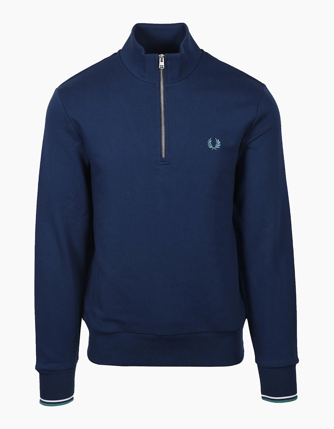 FRED PERRY HALF ZIP SWEATSHIRT TENNIS BLUE/SNOW WHITE/DEEP MINT, 5 of 4
