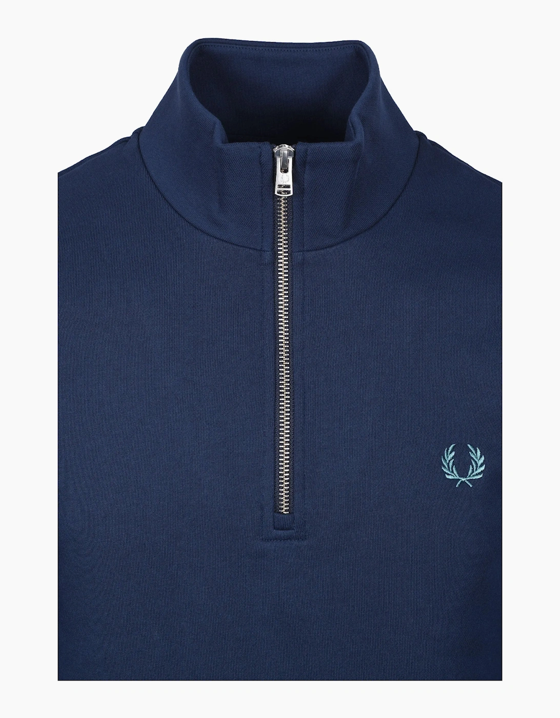 FRED PERRY HALF ZIP SWEATSHIRT TENNIS BLUE/SNOW WHITE/DEEP MINT