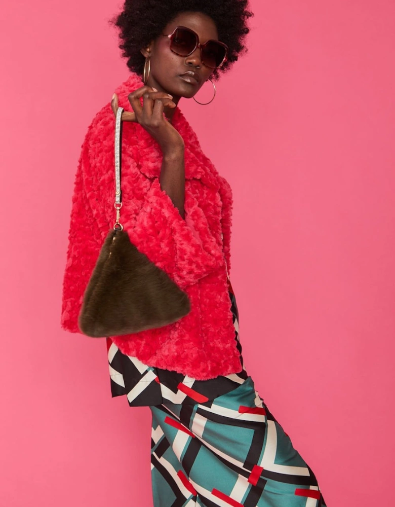 Khaki Pyramid Faux Fur Bag