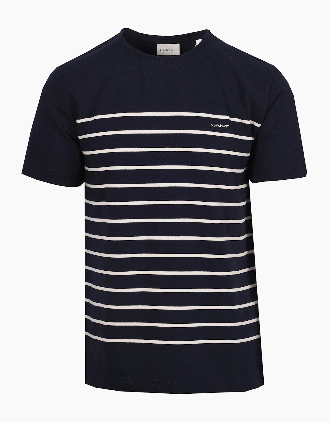 Gant Men's Navy Placed Stripe T-Shirt Evening Blue  44 Size 2XL