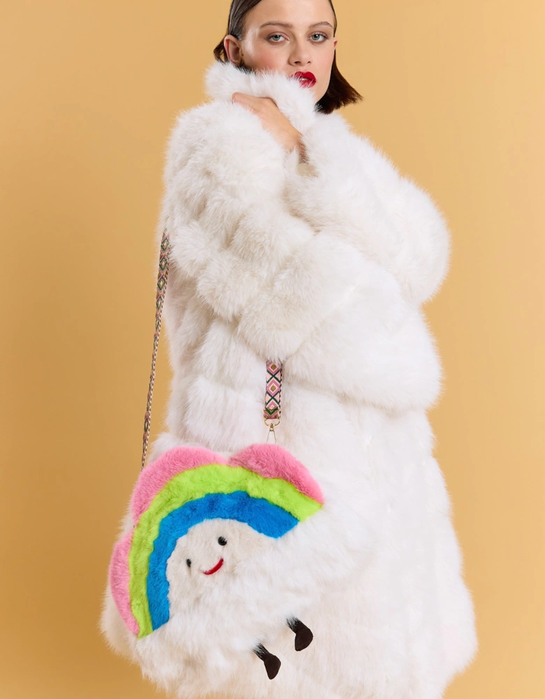 Cream Handmade Bamboo Faux Fur Rainbow Bag