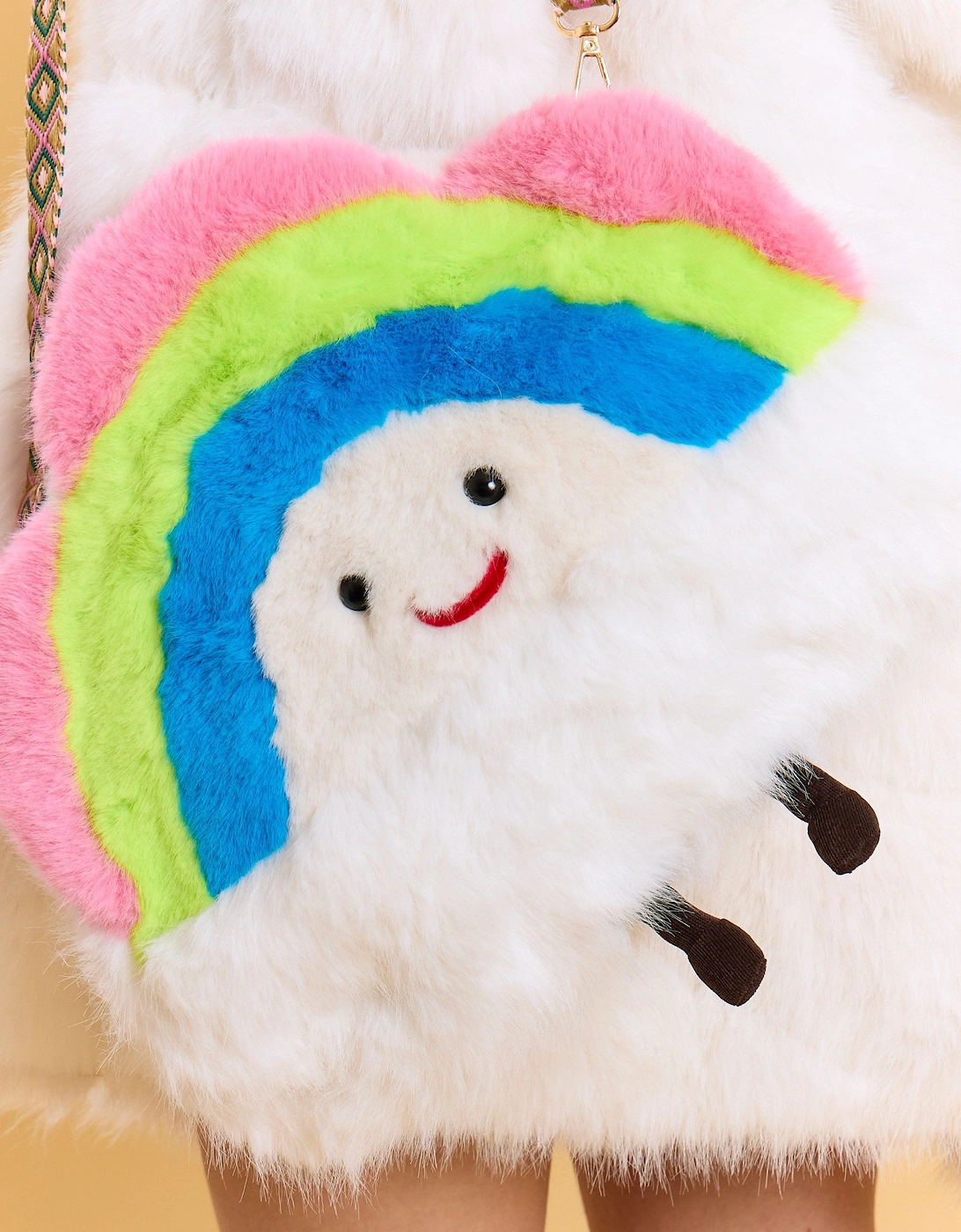 Cream Handmade Bamboo Faux Fur Rainbow Bag