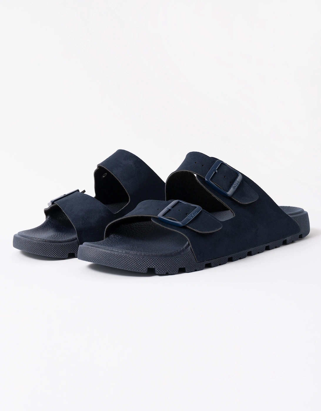 Hugo Boss Men's Boss Orange Surfley Mens Twin-Strap Slides With Branded Buckles - Dark Blue 401 - Navy - Size, 9