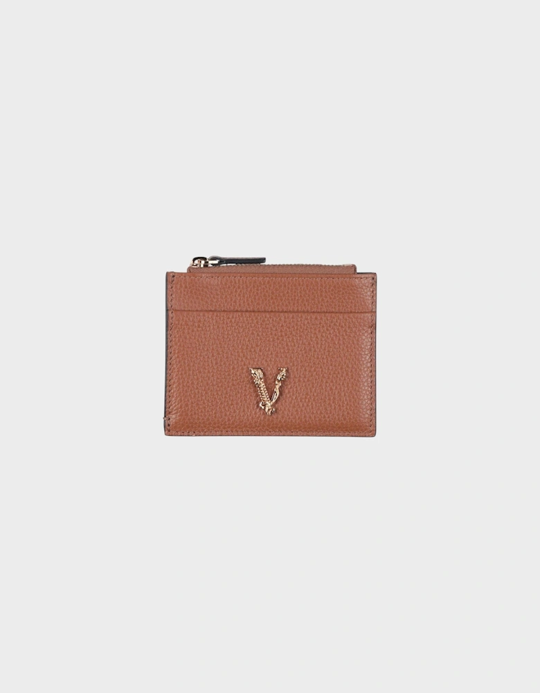 Virtus Logo Zip Cardholder Leather Brown