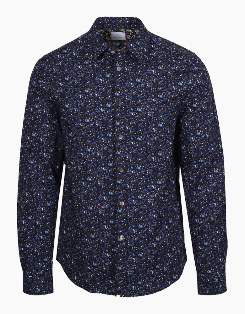 PAUL SMITH PATTERNED LS TAILORED FIT SHIRT BLUE
