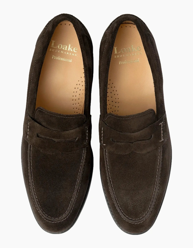 LOAKE 356 APRON SADDLE LOAFER DARK BROWN SUEDE