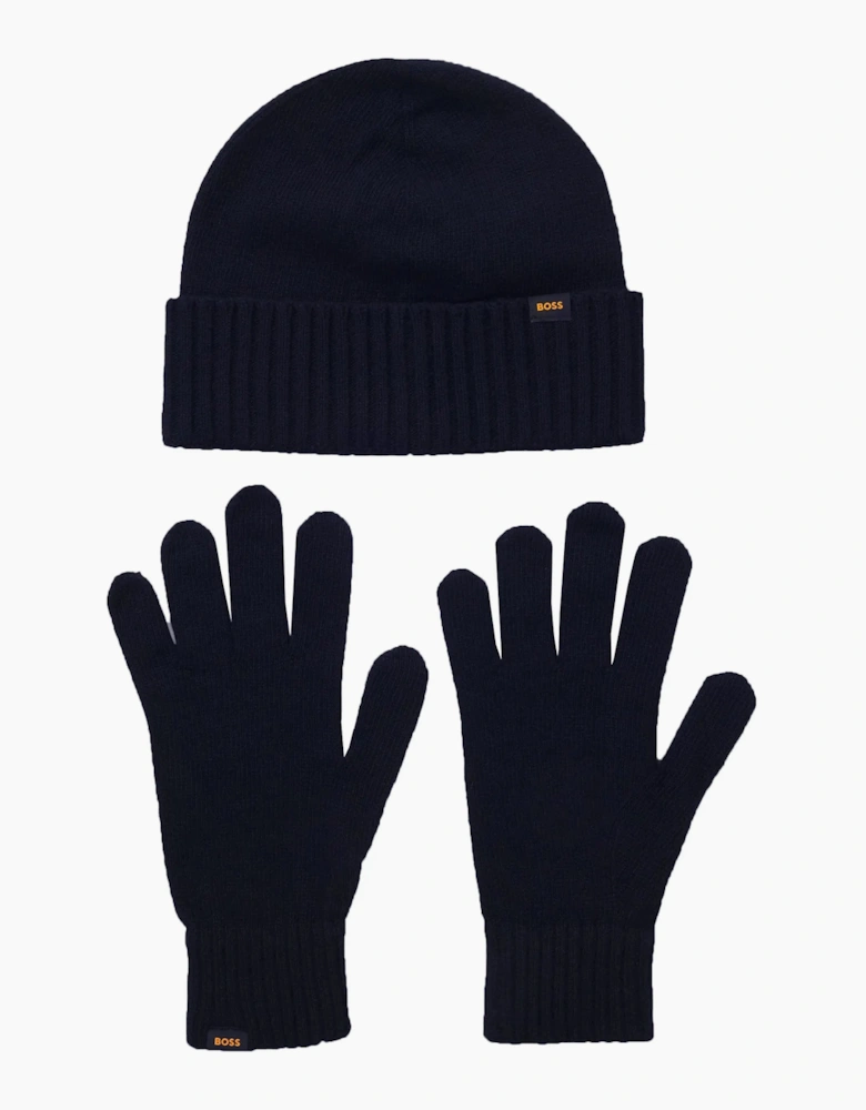 Boss Orange Kalipso Knitted Hat and Gloves Set Dark Blue