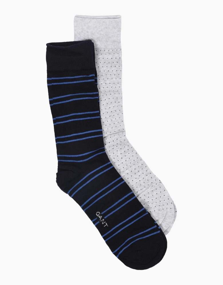 Gant Stripe and Mini Dot 2pk Socks Marine
