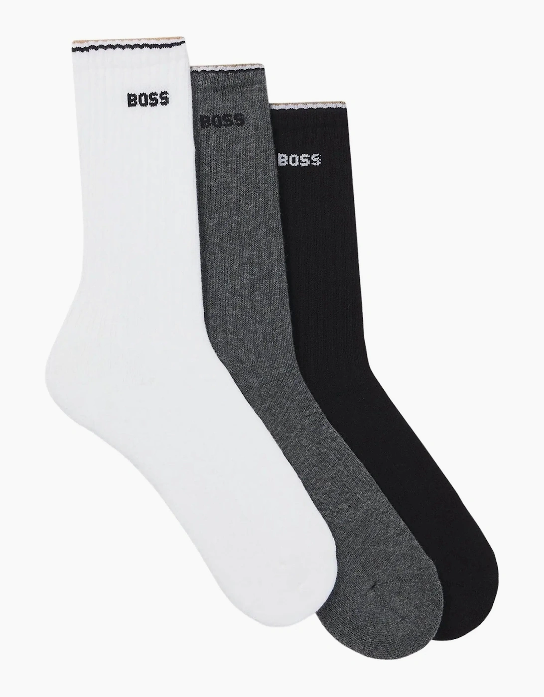BOSS BLACK 3P RIB STRIPE SOCKS WHITE/GREY/BLACK