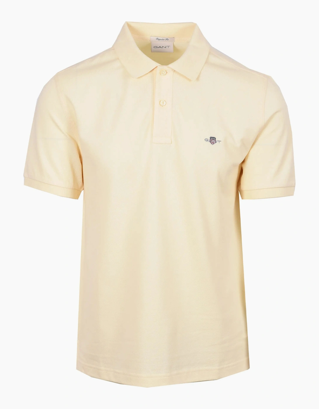 Gant Men's Tan Reg Shield Ss Pique Polo Shirt Vanilla Yellow  44 Size 2XL