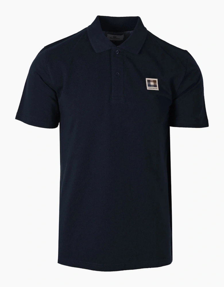 Aquascutum Check Patch Polo Shirt Navy