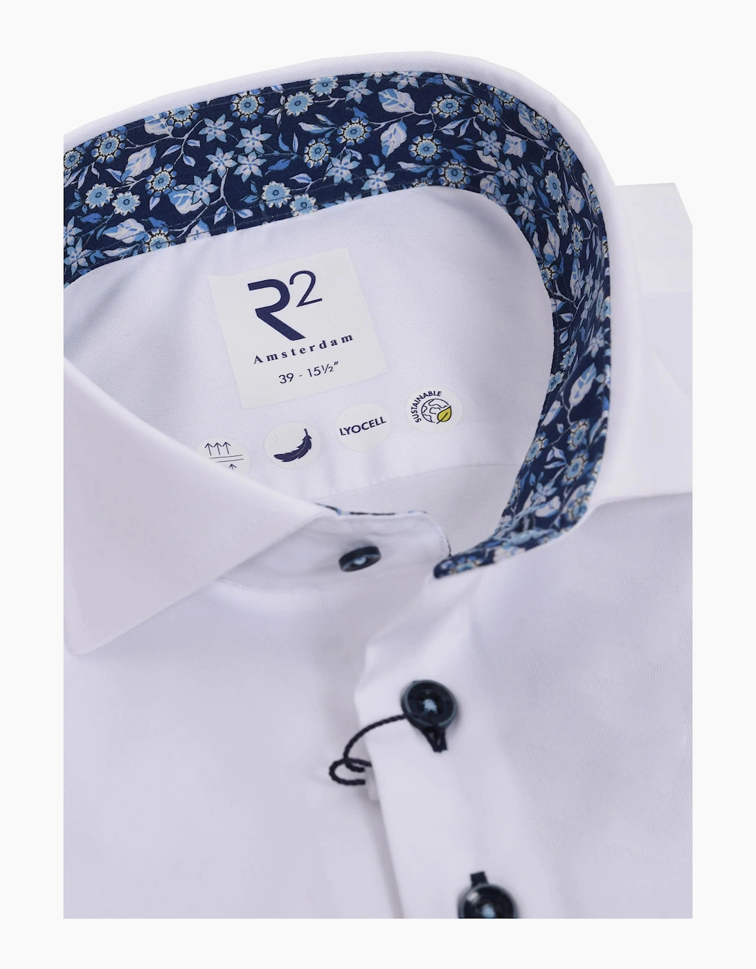 R2 Long Sleeved Cut Away Collar Shirt White